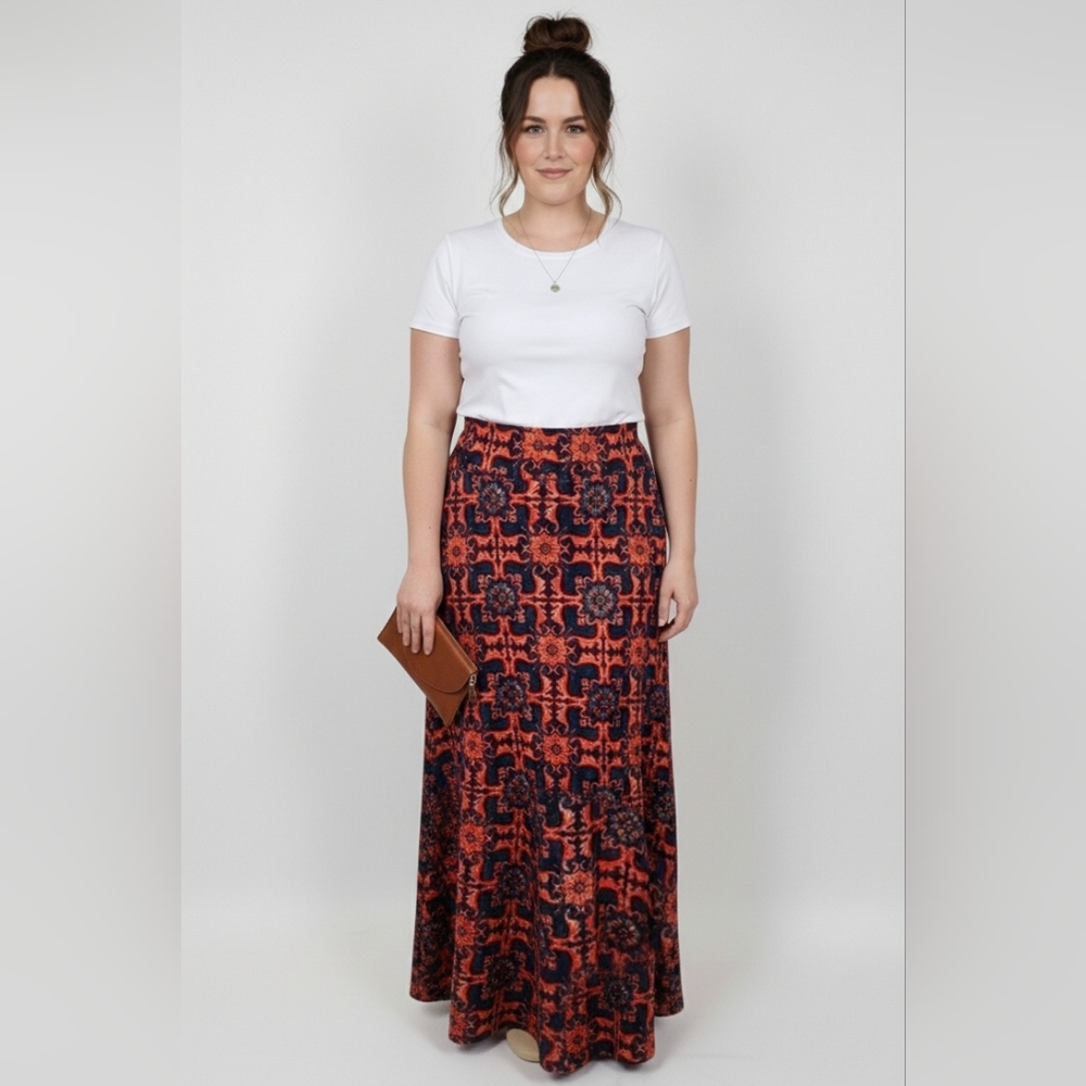 LulaRoe Women's Navy/Red High Waisted Floral Maxi Pleated Skirt Size XL EUC - Picture 4 of 10